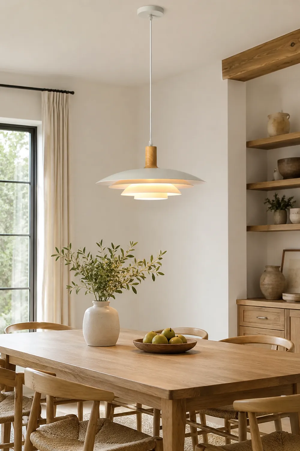 Morandi Modern LED Pendant Light White/Wood Metal Bedroom/Living Room - Lumpaz