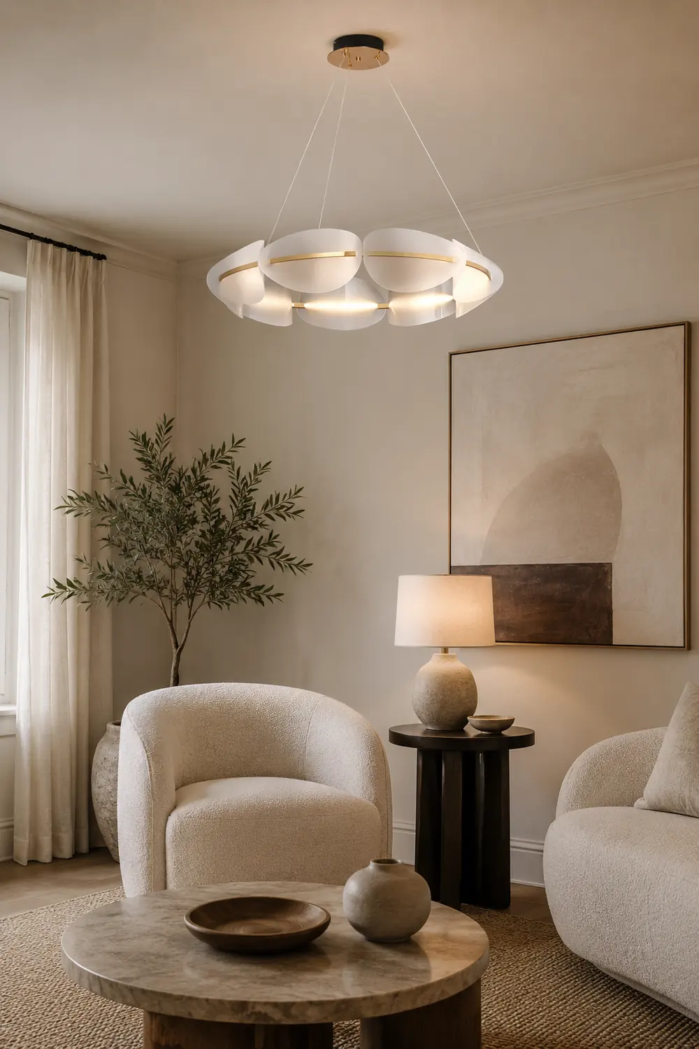 Bella Modern Ring Metal Pendant Light, White - Lumpaz