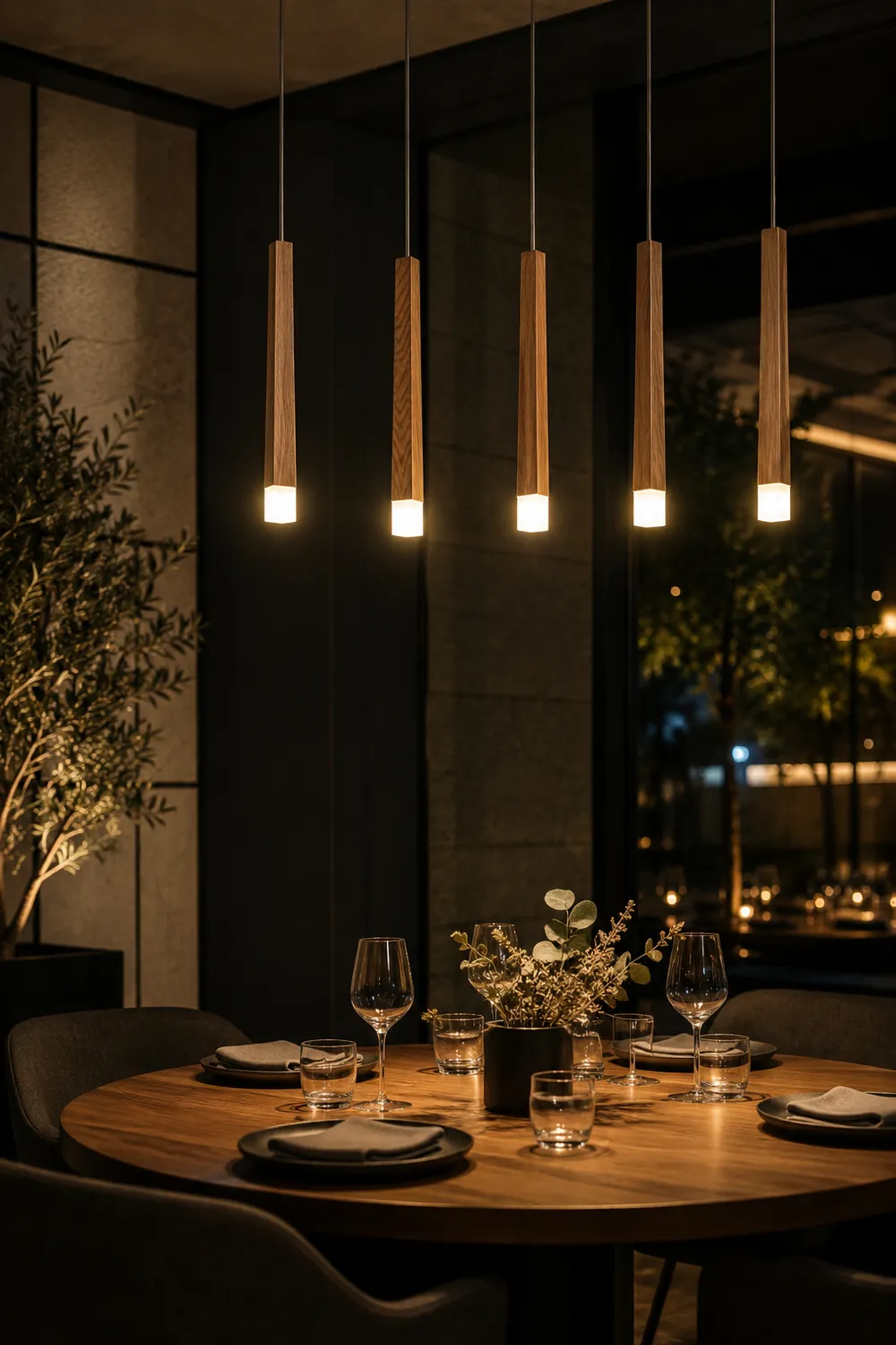 Ozawa Minimalist Linear Wood/Acrylic Pendant Light, Wood - Lumpaz