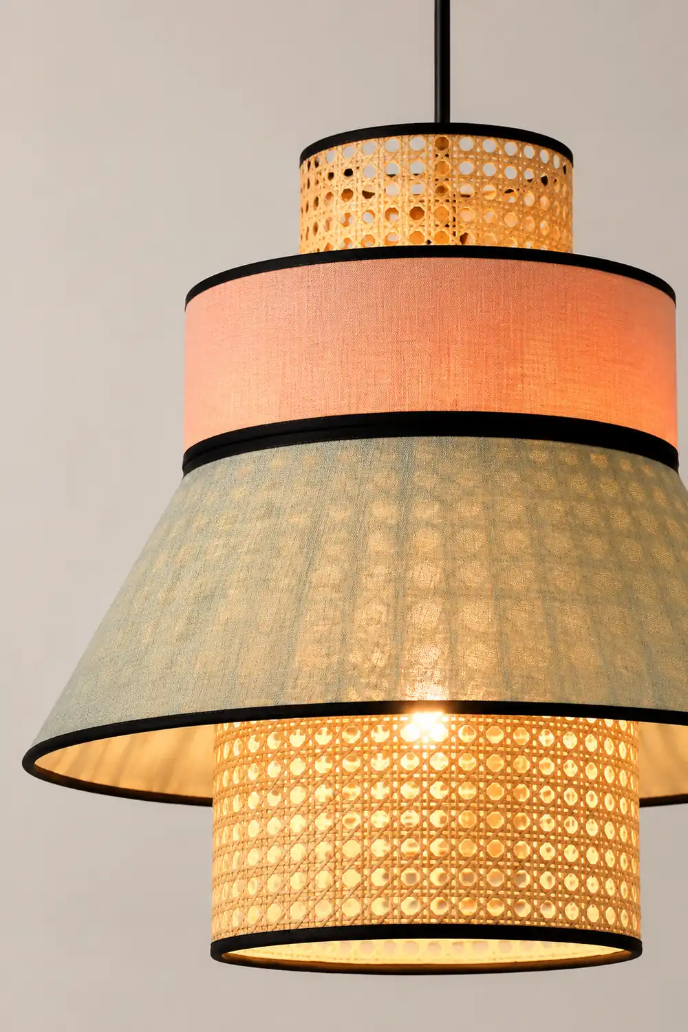 Ritta Farmhouse Fabric/Rattan Pendant Light, 2 Style - Lumpaz