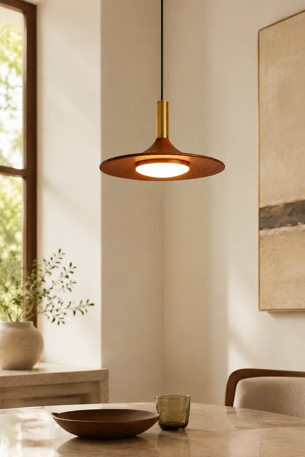 Carins Rustic Cap-shaped Wooden Pendant Light, Natural Wood - Lumpaz