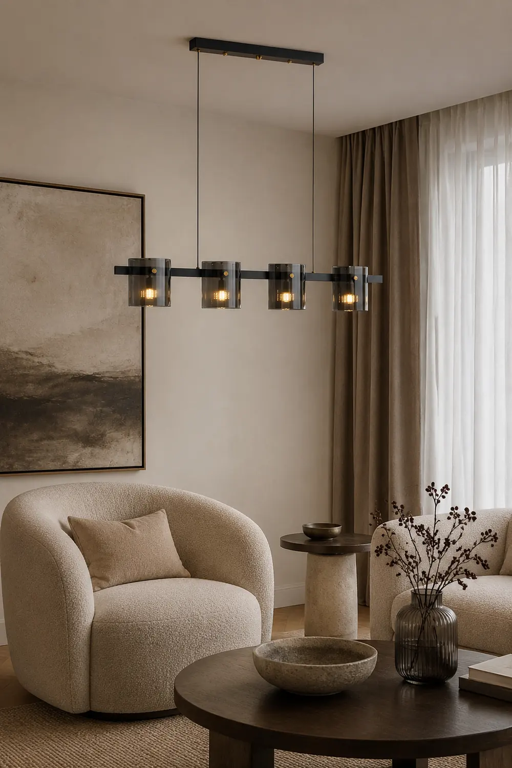 Evette Minimalist Linear Metal Pendant Light, Black/Gold - Lumpaz