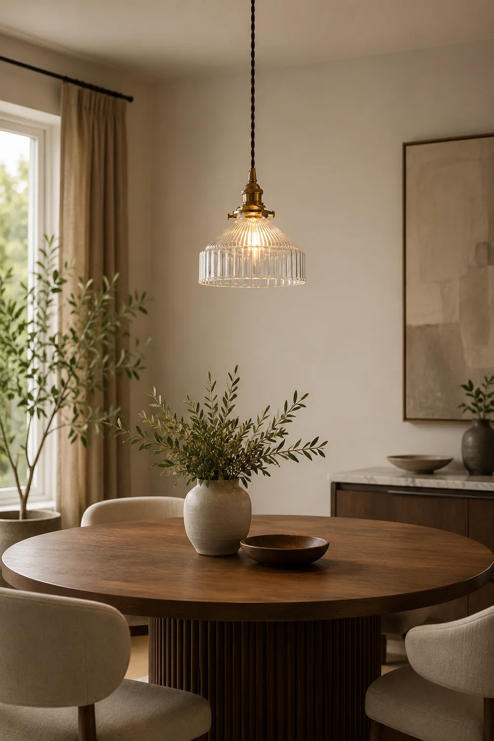 Cairns Pendant Light Dome Vintage, Glass, Brass/Black, Dining Room - Lumpaz