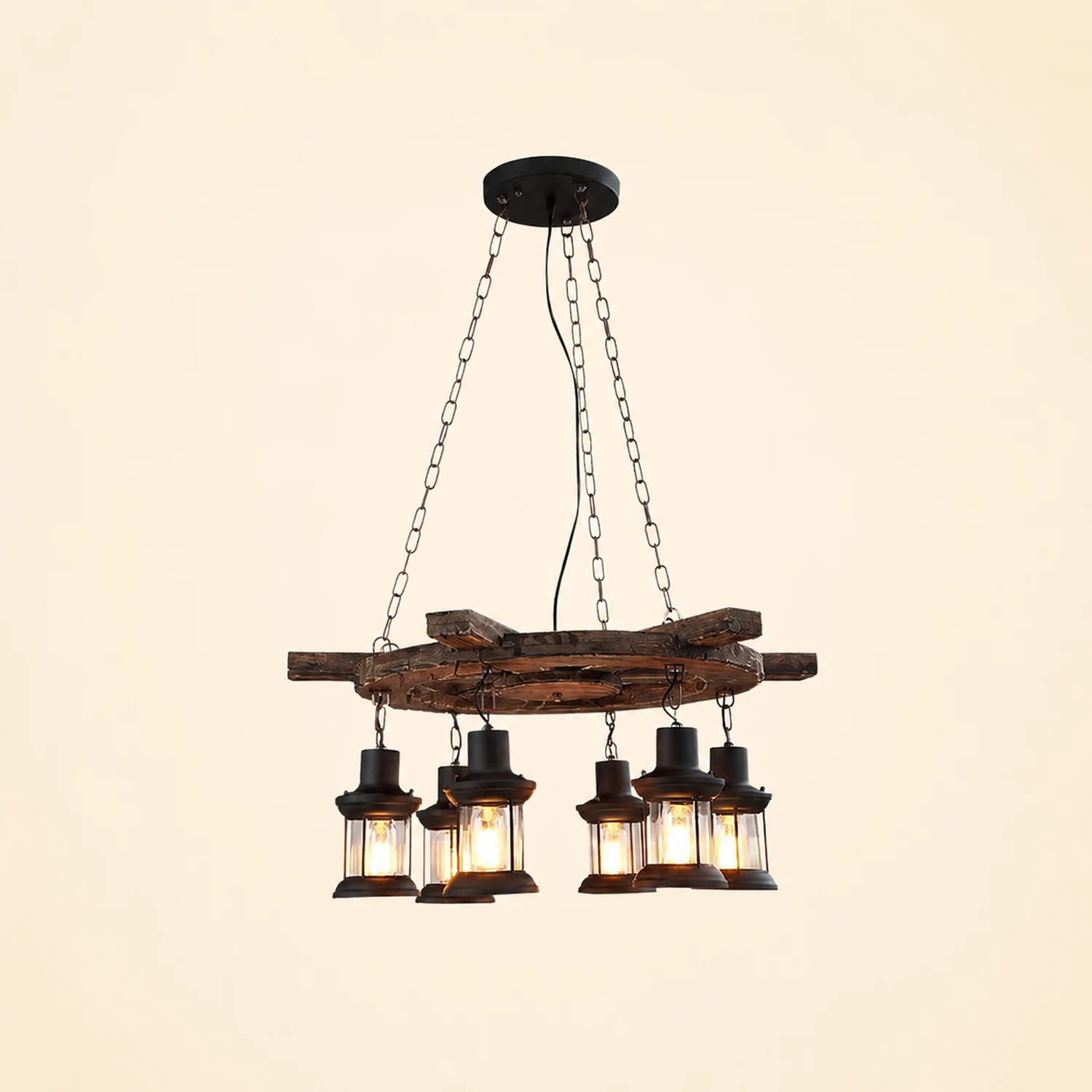 Austin Retro Rudder Metal & Wood Pendant Light, 6 Heads - Lumpaz