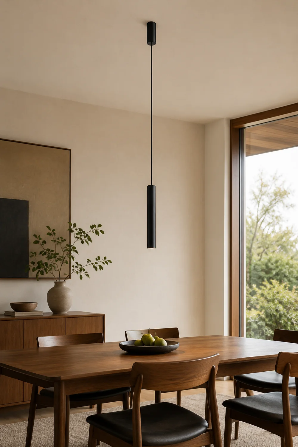Edge Minimalist Cylinder Black Pendant Light, 9"/11" - Lumpaz