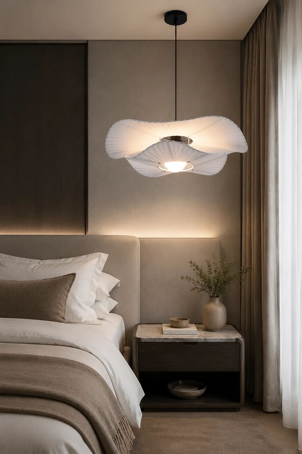 Renée Modern Nordic Cloth/Metal Shell Pendant Light, White - Lumpaz
