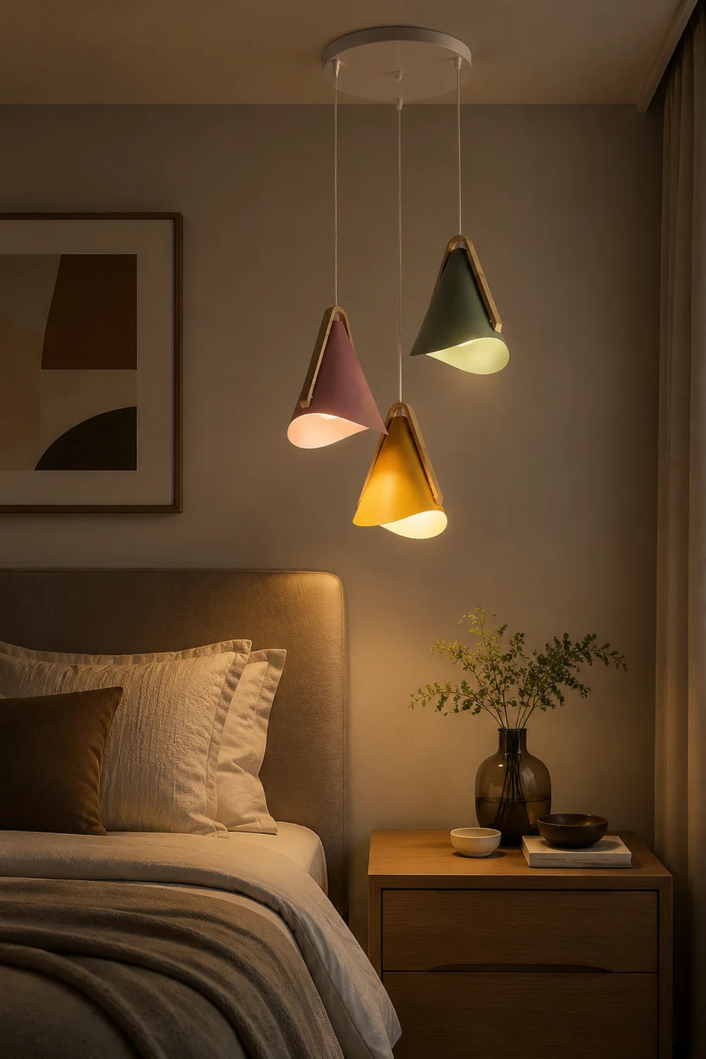 Morandi Modern Cone Pendant Light, Wood/Metal - Lumpaz
