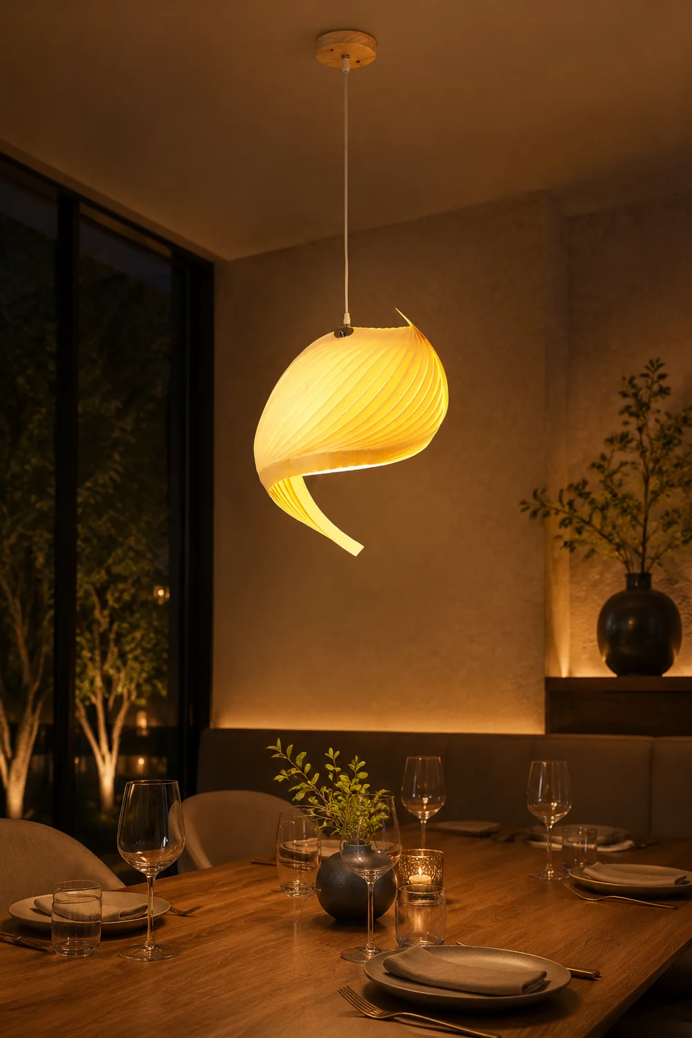 Renée Modern Conch Shell  Metal/Wood Pendant Light, Wooden - Lumpaz