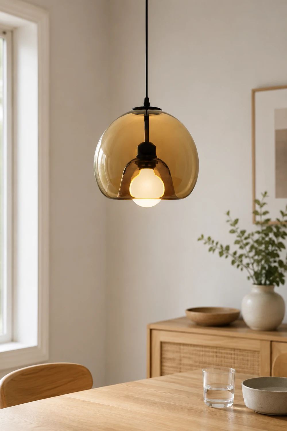 Hailie Modern Globe Glass Pendant Light, Amber/Smoky Gray - Lumpaz