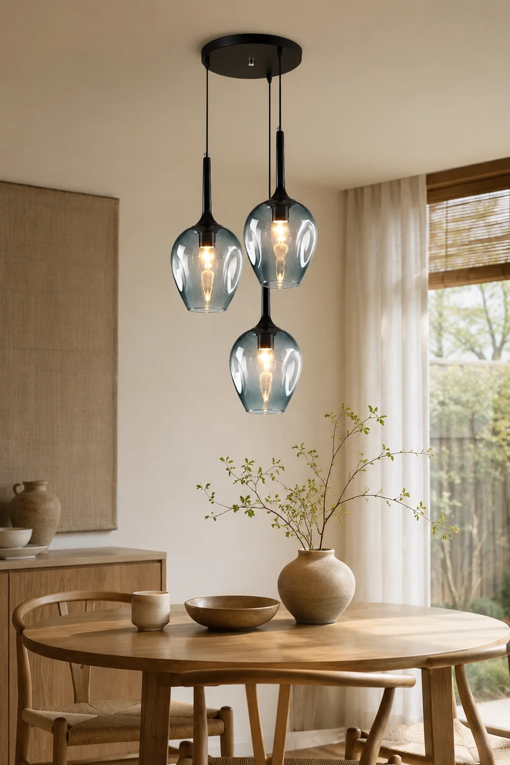 Valentina Nordic Minimalist Cluster Glass Pendant Light, Blue/Clear - Lumpaz