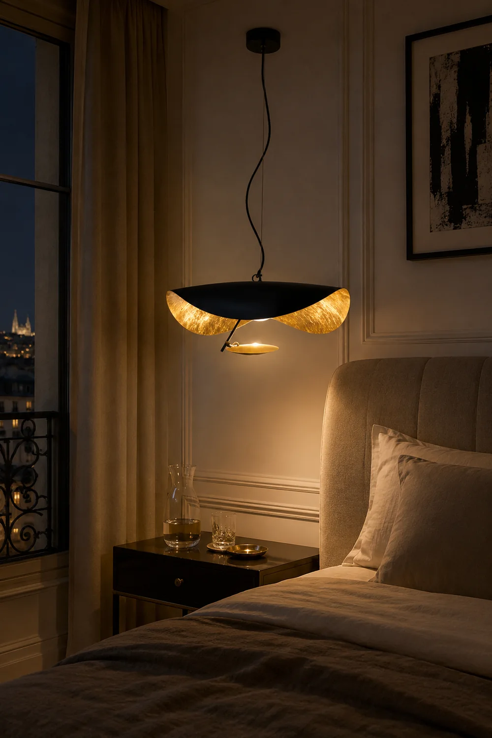 Renée Modern Nordic Saucer Metal Pendant Light, Black&Gold - Lumpaz