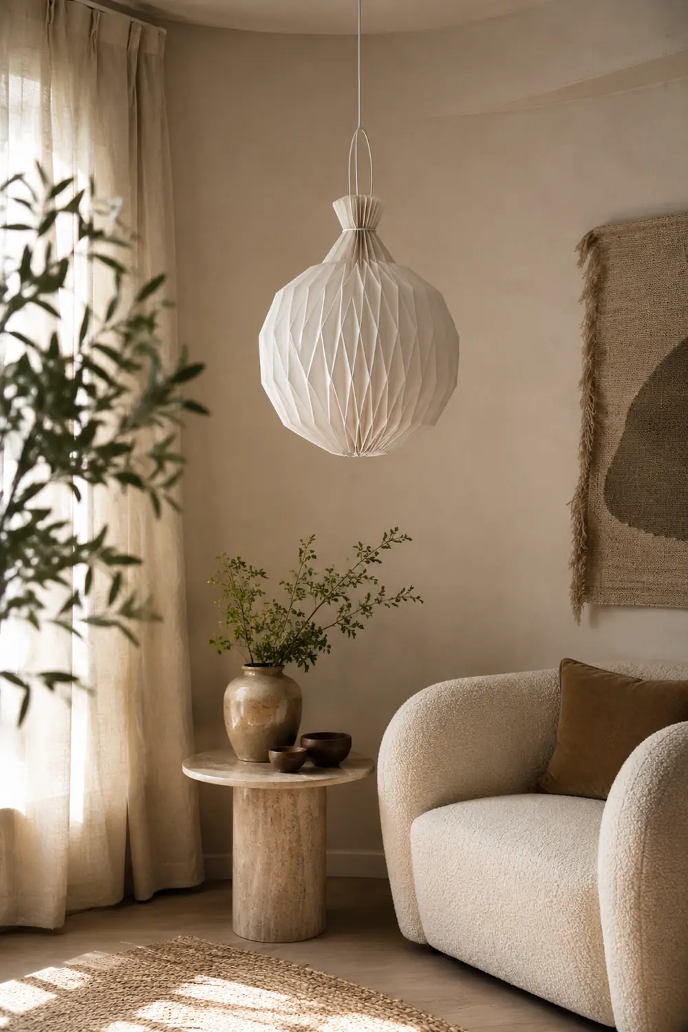 Renée Minimalist Paper Globe Pendant Light, White, 2 Size - Lumpaz