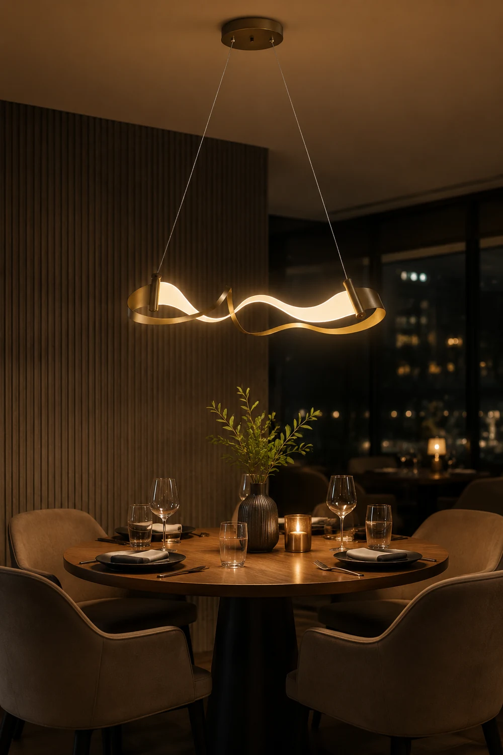 Metal Gold Pendant Light, Wavy Shape - Lumpaz