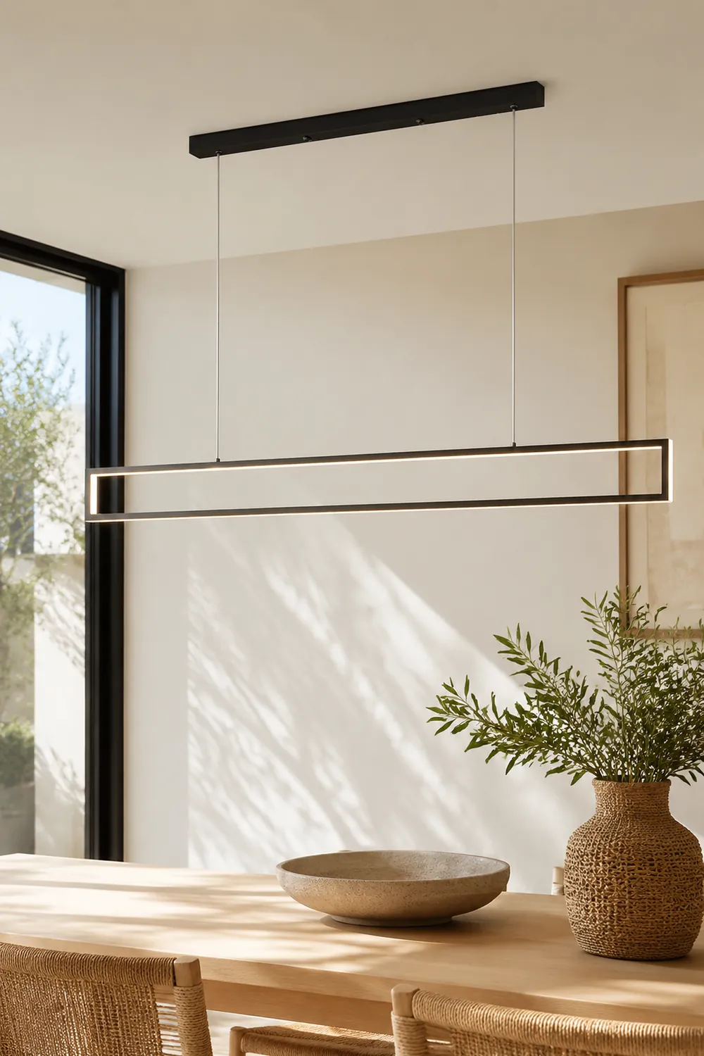 Edge Modern Metal Vertical Rectangular Pendant Light, Black - Lumpaz
