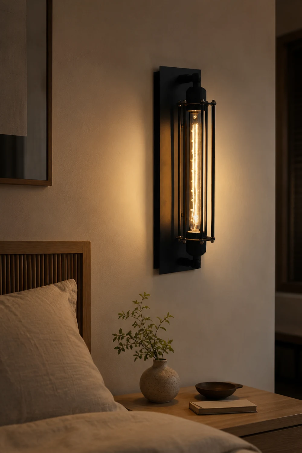 Orr Industial Rectangular Metal/Glass Wall Lamp, Black - Lumpaz