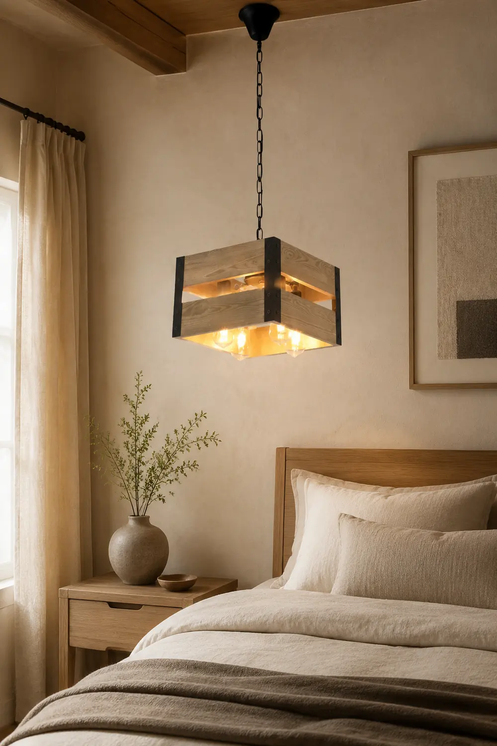 Alessio Retro Square Metal & Wood Pendant Light, 4 Heads, 2 Style - Lumpaz