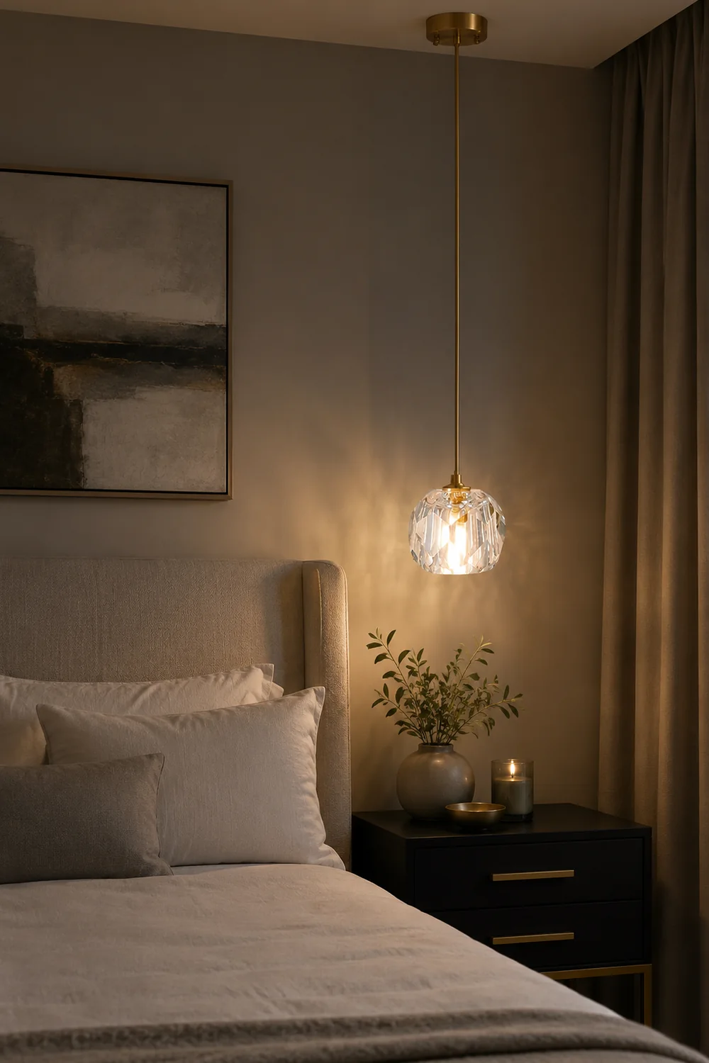 Kirsten Diamond Facet Golden Pendant Light, Metal/Acrylic - Lumpaz