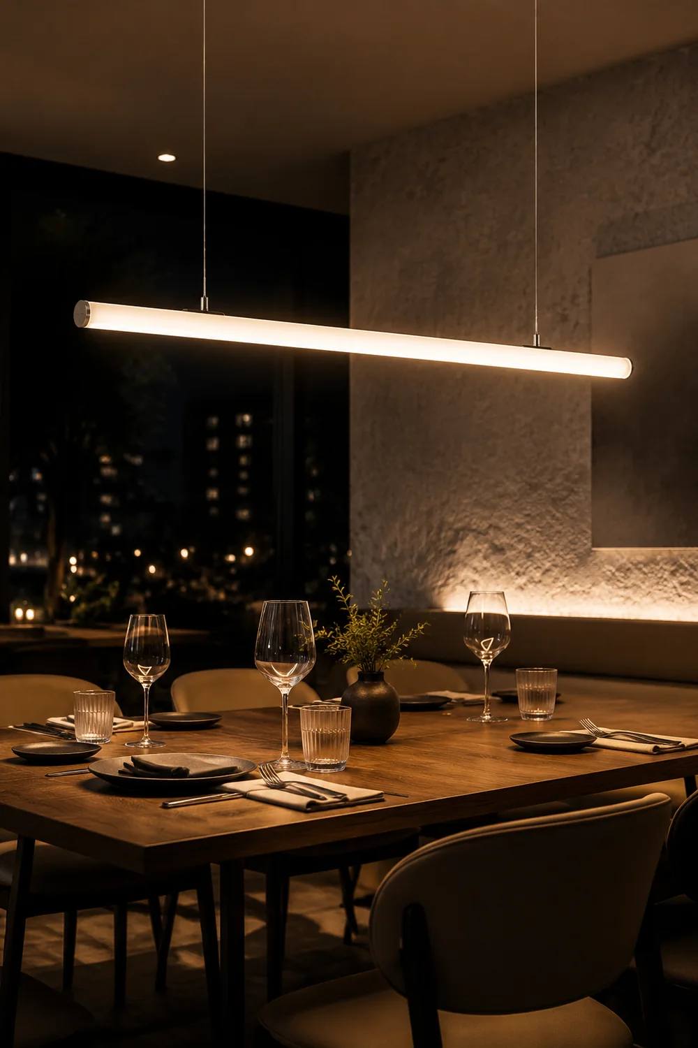 Minimalist Tube Glass/Metal Pendant Light, White, Dining Room - Lumpaz