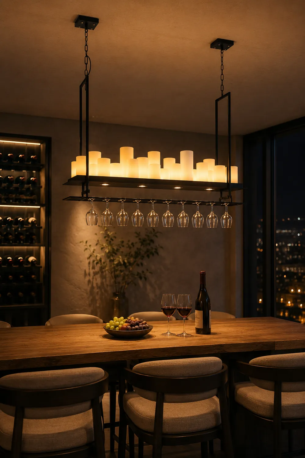 Alessio Candle Black Pendant Lighting for Kitchen Island, Wine Glass Holder - Lumpaz