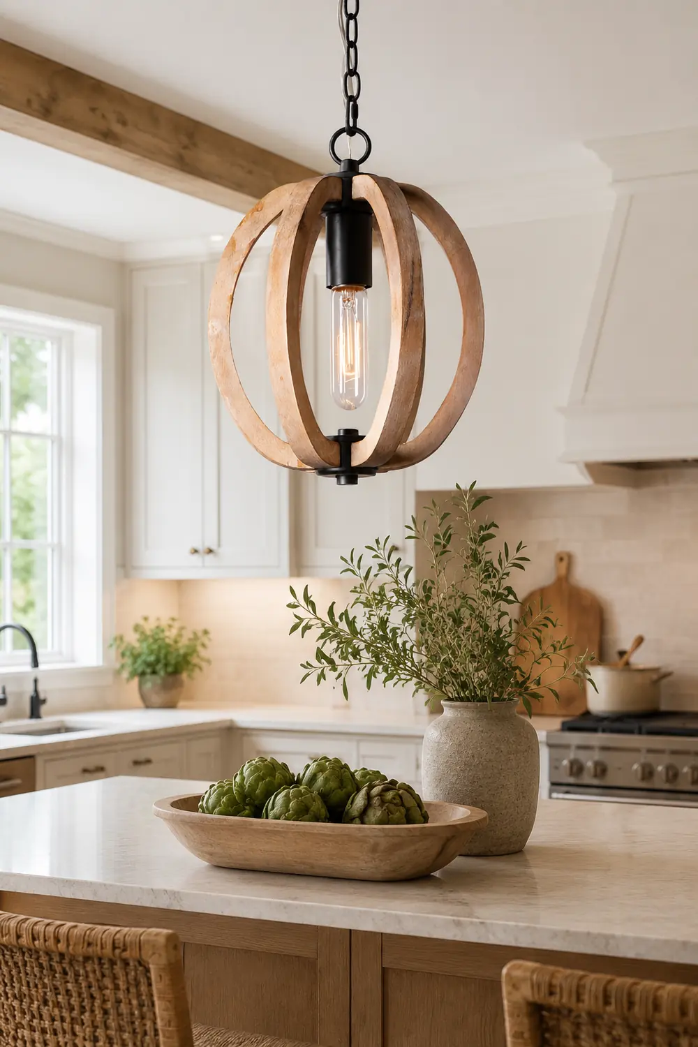 Alessio Orb/Gourd Wood Pendant Light - Lumpaz