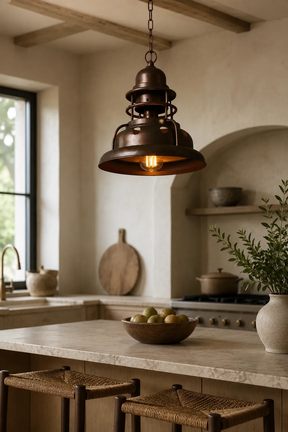 Alessio Industrial Retro Vintage Pull Cnain Pendant Light, Brass, Metal - Lumpaz