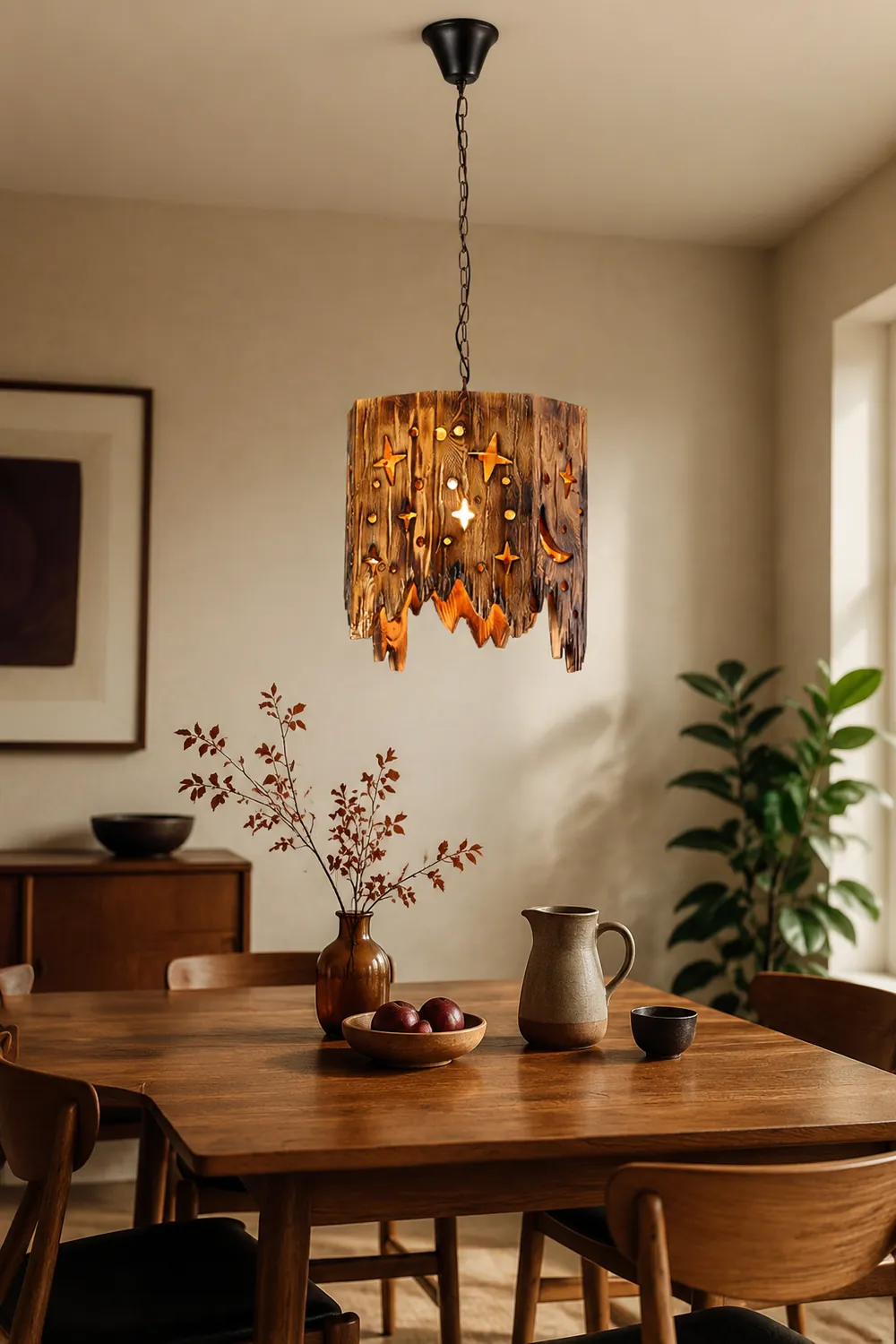 Austin Retro Starry Metal & Wood Pendant Light - Lumpaz