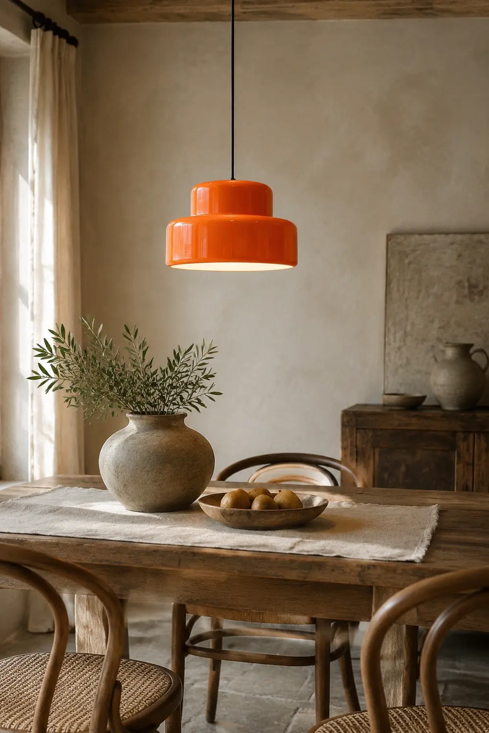 Leilani Single Head Vintage Cosy Pendant Light Orange Metal Dining Room - Lumpaz