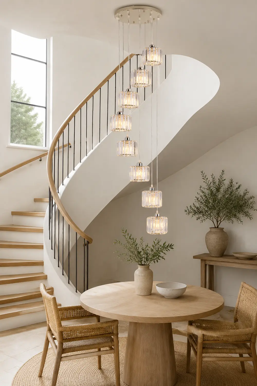 Hailie Modern Column Crystal Pendant Light, Clear, Stairs/Dining Room - Lumpaz