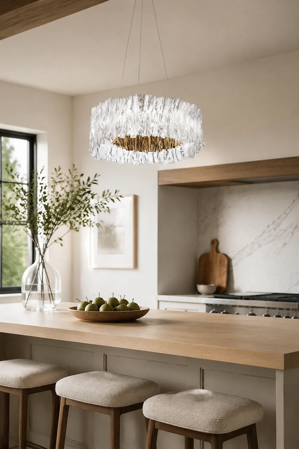 Kristy Modern Luxury Pleated Pendant Light, Circle, Acrylic/Stainless Steel - Lumpaz