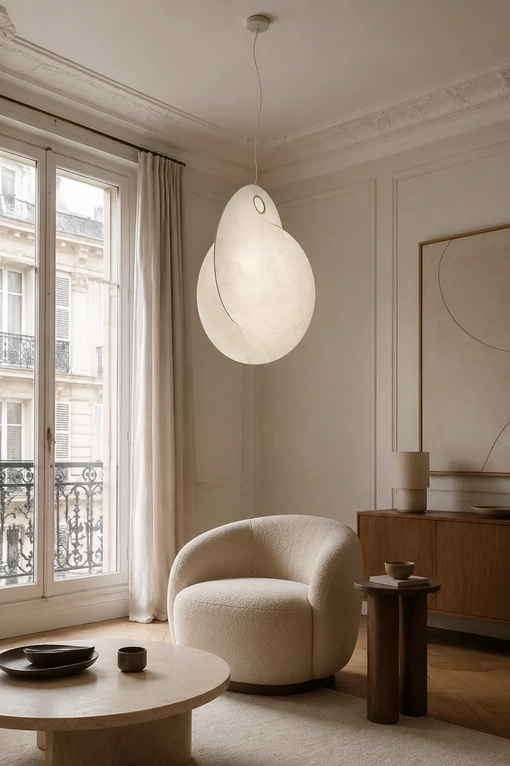 Renée Pendant Light, Fabric, 19.6" - Lumpaz