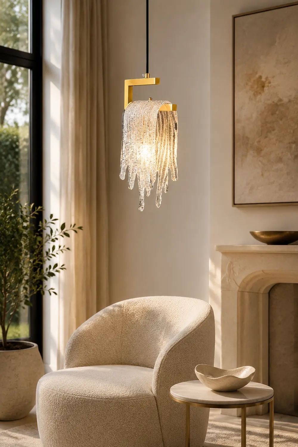 Kristy Modern Flowing Jelly Pendant Light, Gold, Crystal/Brass - Lumpaz