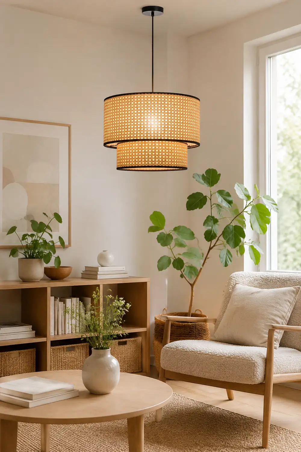 Ritta Japanese Rattan Pendant Light, Double-Layer - Lumpaz