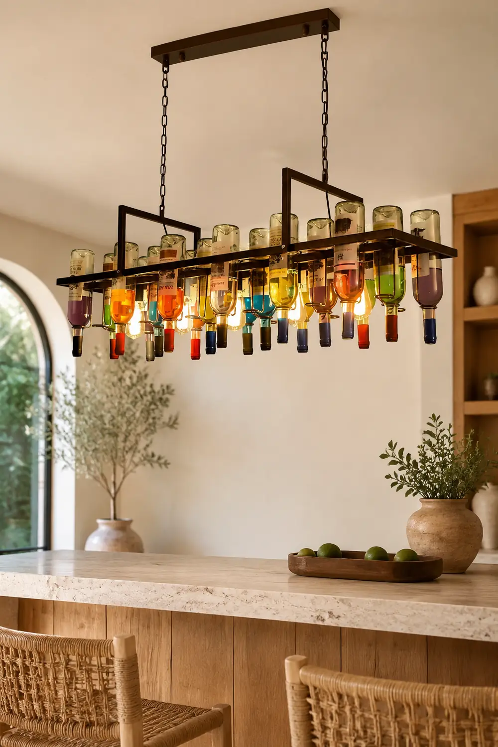 Hailie Art-Deco Wine Bottle Glass Pendant Light, Rust - Lumpaz