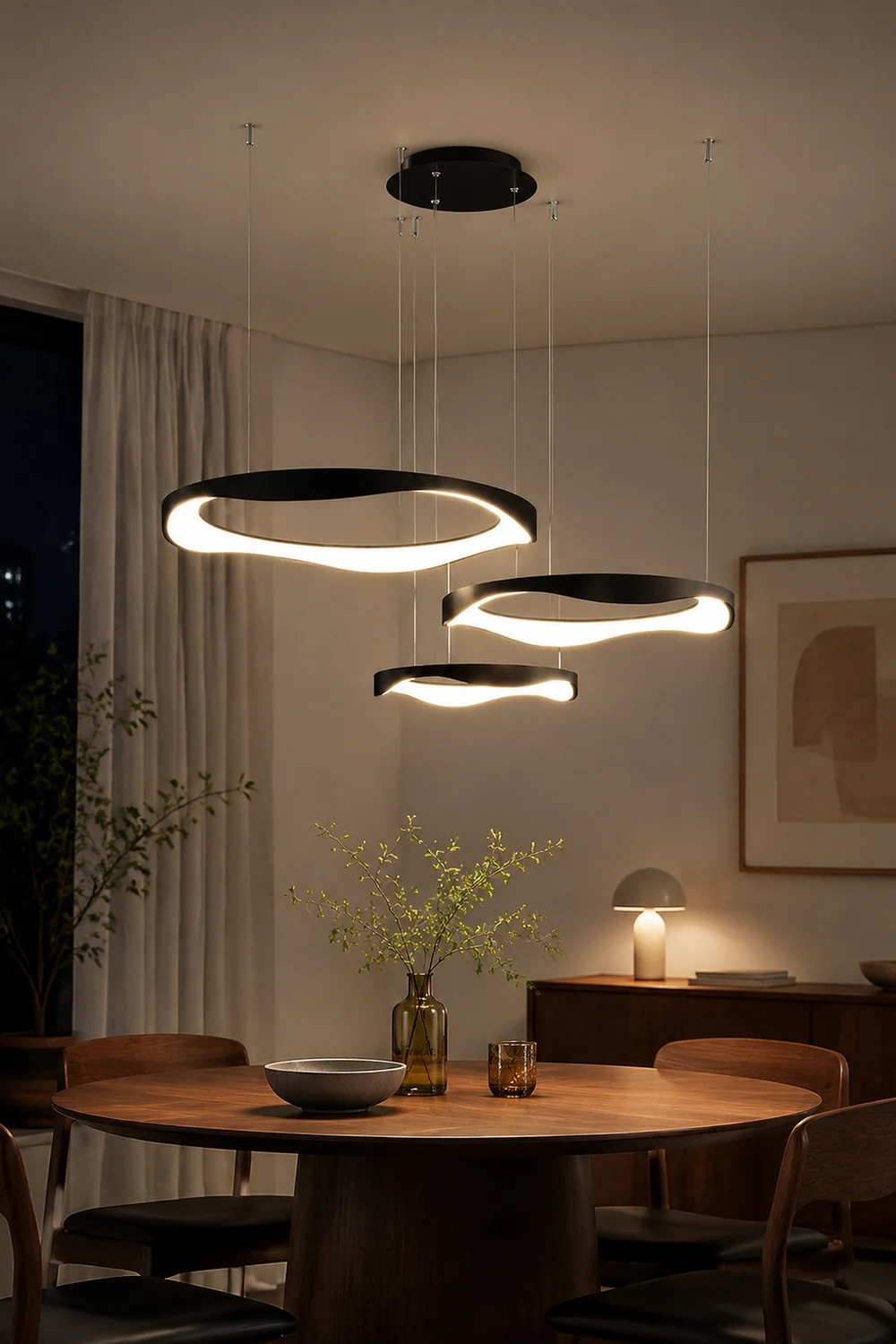 Arisha Pendant Light Rond Modern, Light Color Switchable, Black/White, Dining Room - Lumpaz