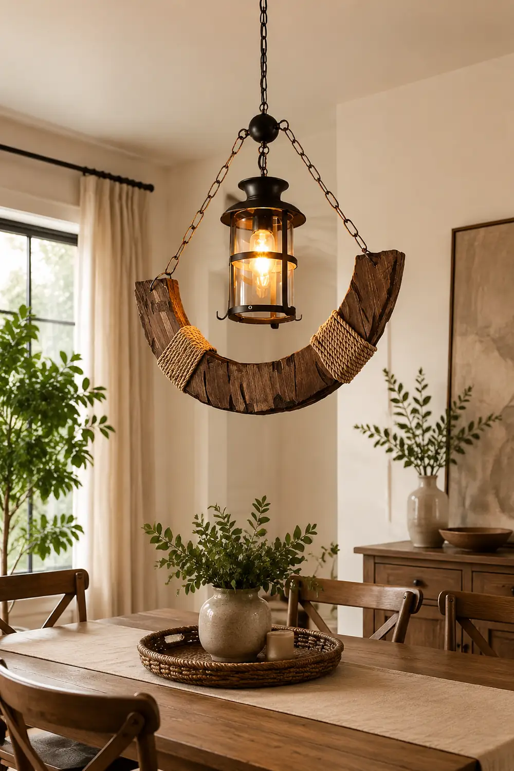 Austin Retro Rustic Arc Metal/Wood Lantern Glass Pendant Light - Lumpaz