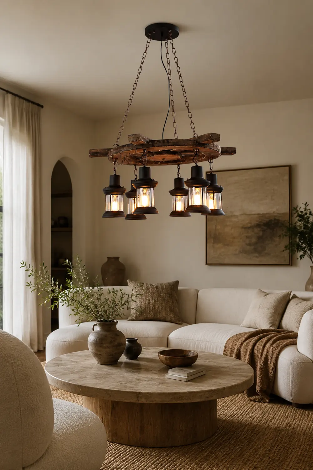 Austin Retro Rudder Metal & Wood Pendant Light, 6 Heads - Lumpaz