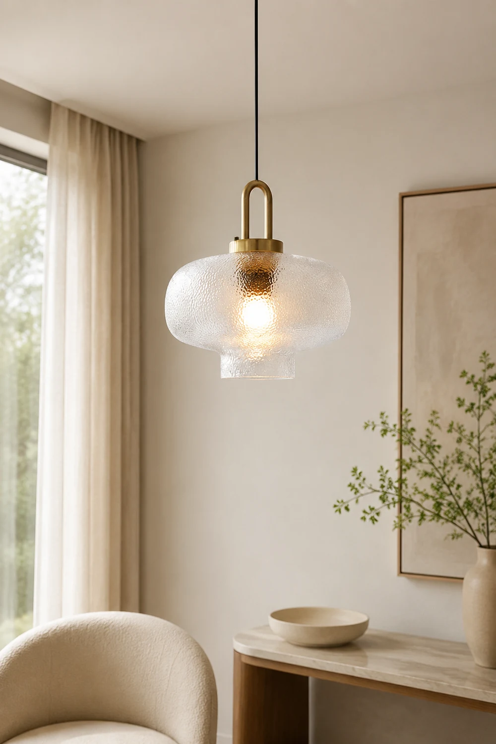 Hailie Minimalist Blown Frosted Glass Pendant Light, Gold - Lumpaz