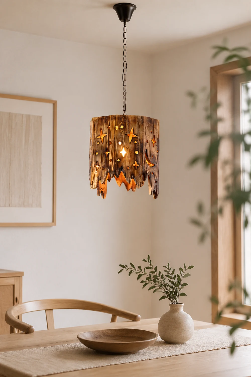Austin Retro Starry Metal & Wood Pendant Light - Lumpaz