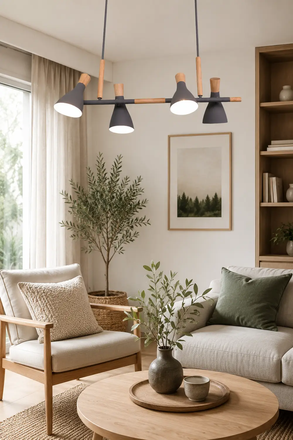 Morandi Nordic Multi Rope Wood Pendant Light, White/Green/Gray - Lumpaz