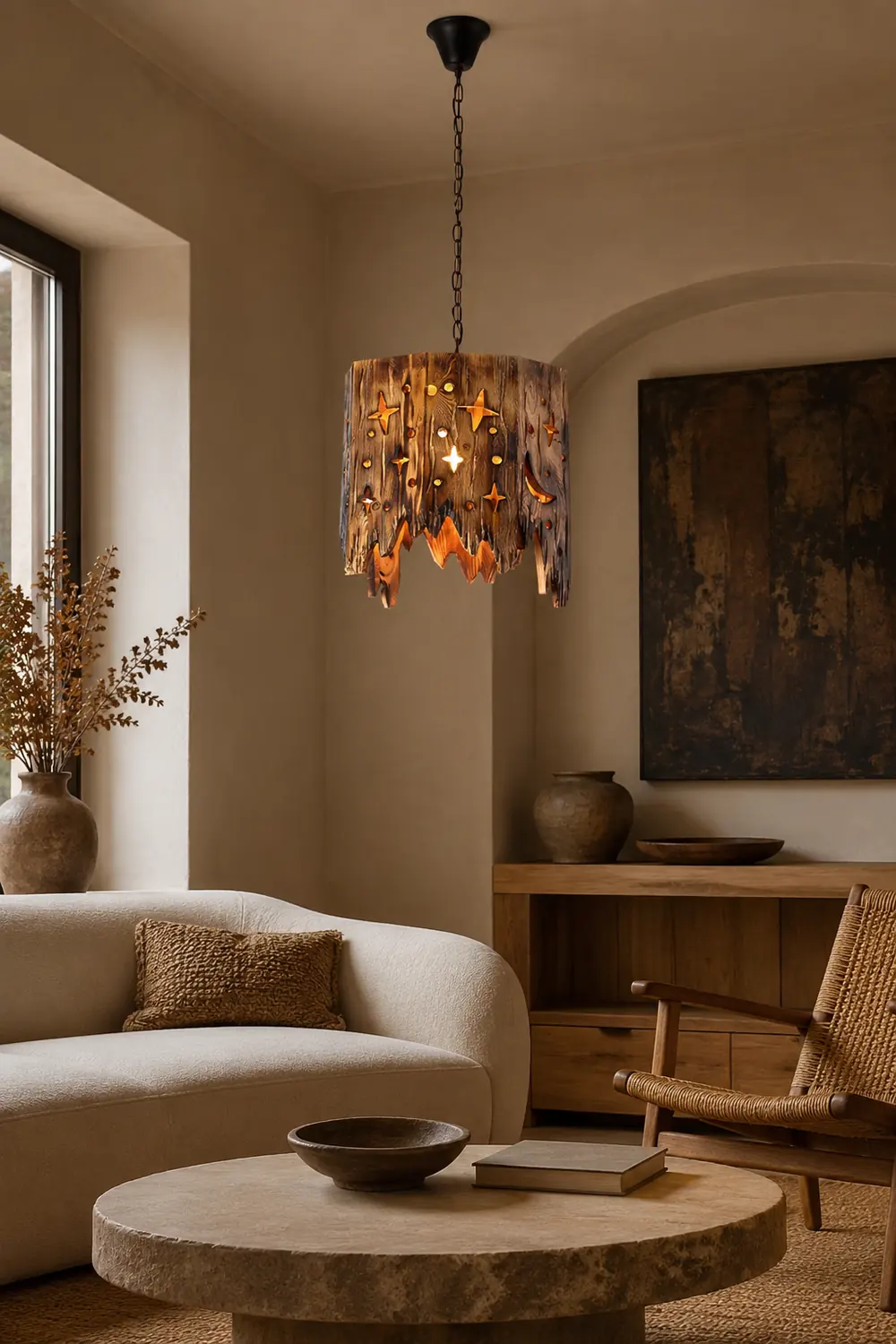 Austin Retro Starry Metal & Wood Pendant Light - Lumpaz
