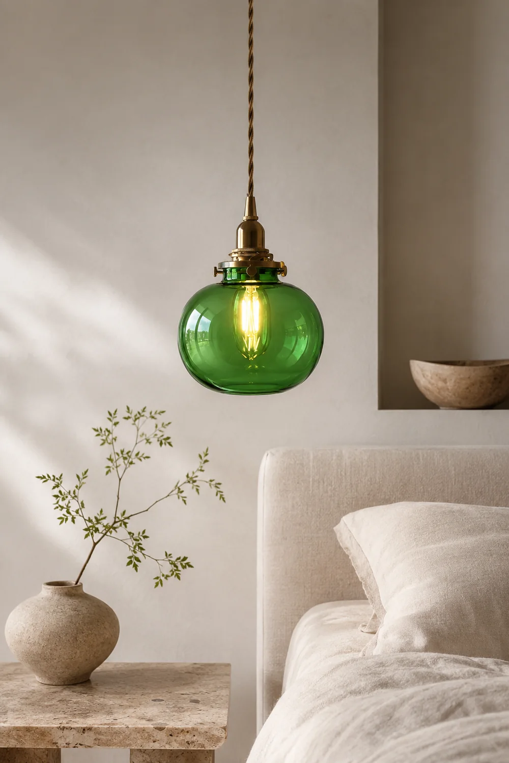 Hailie Retro Oval Glass/Metal Pendant Light, Green/Clear/Blackish Green - Lumpaz