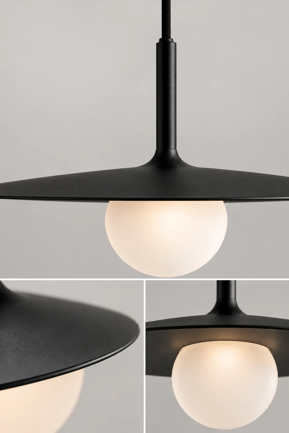 Carins Modern Dish-shaped Metal Pendant Light, Black/White/Gray - Lumpaz
