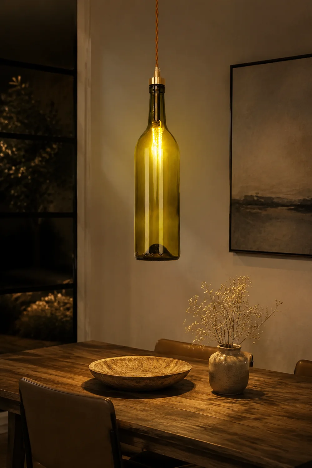 Hailie Industrial Wine Bottle Glass Pendant Light, Colorful - Lumpaz