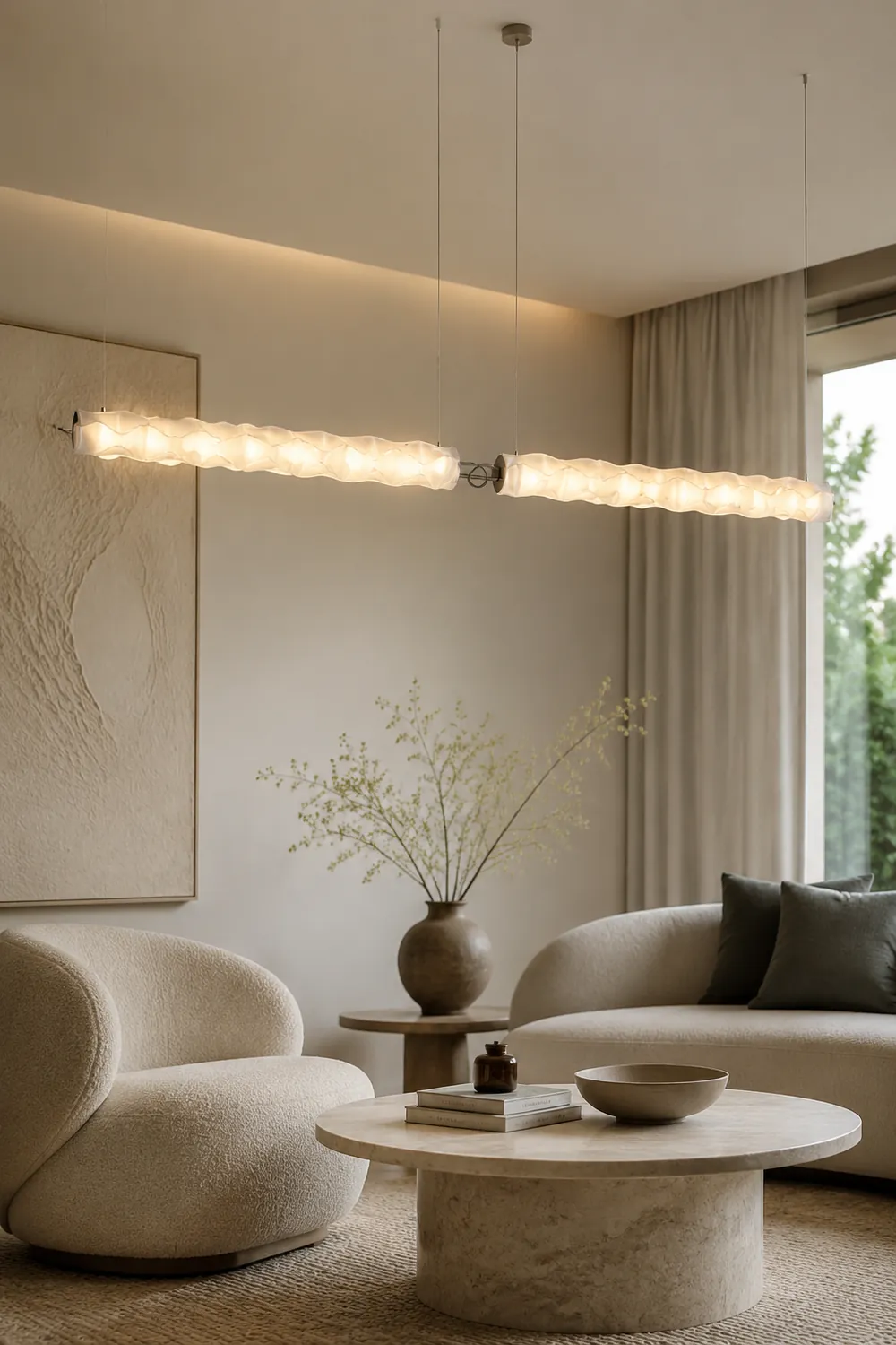 Nazifa Designer pleated Modern Strip Pendant Light, Dining Room - Lumpaz