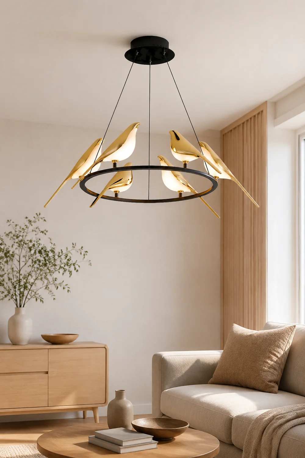 Alice Art Deco Modern Bird Pendant Light, 3/6/9 Heads, Gold - Lumpaz