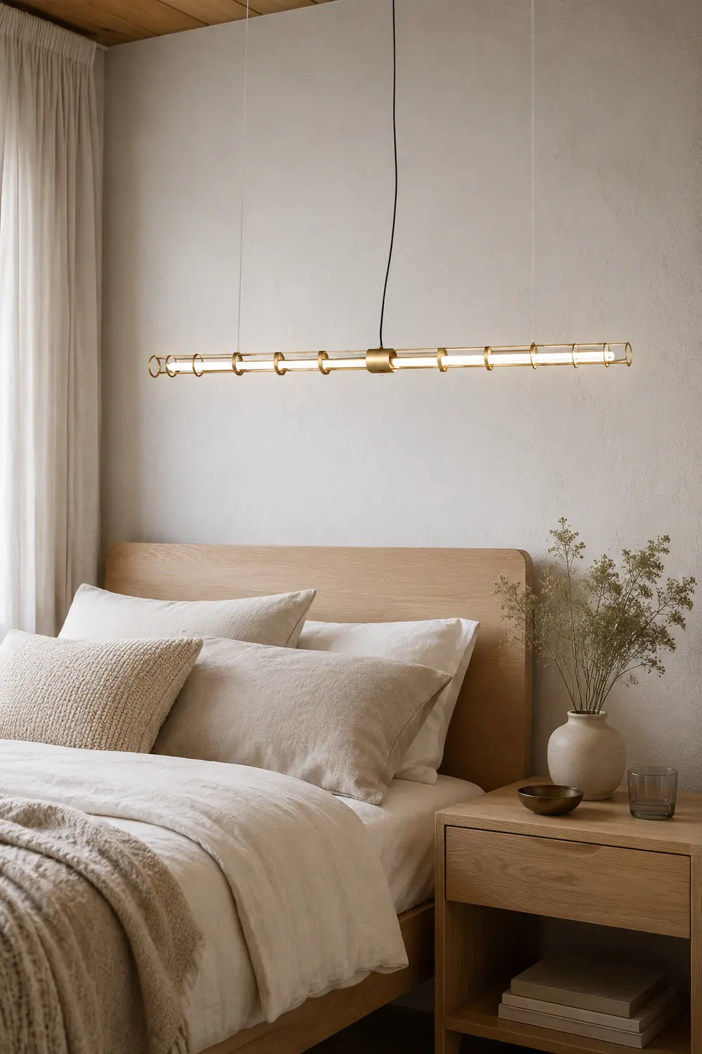 Edge Modern Minimalist Linear Metal/Glass Pendant Light, Gold - Lumpaz