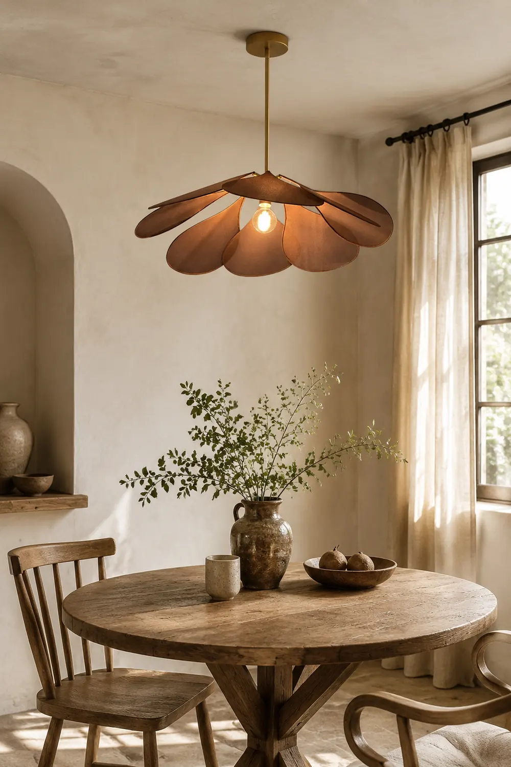 Renée Pendant Light Vintage Rustic Wabi Sabi, Fabric, White/Brown - Lumpaz