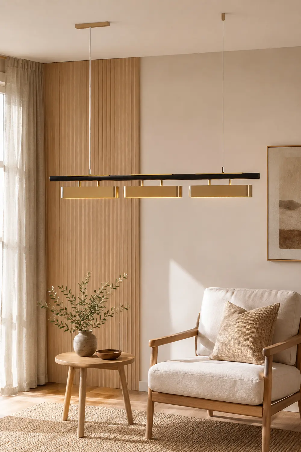 Edge Pendant Light Rectangular Modern, Metal, Black/Brass, Office - Lumpaz