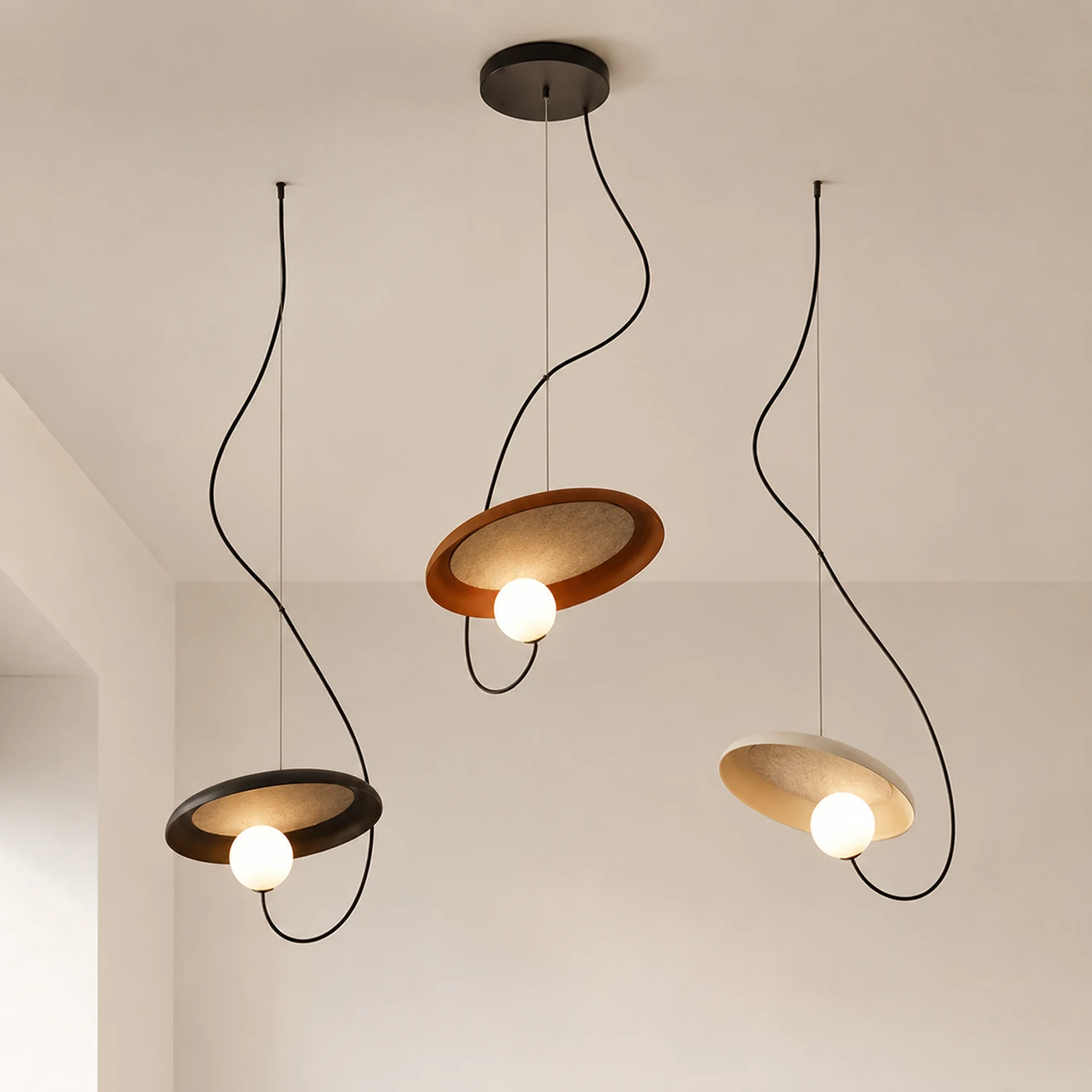Avi Pendant Lights Stylish Art Deco, Black/White/Copper, Living Room - Lumpaz
