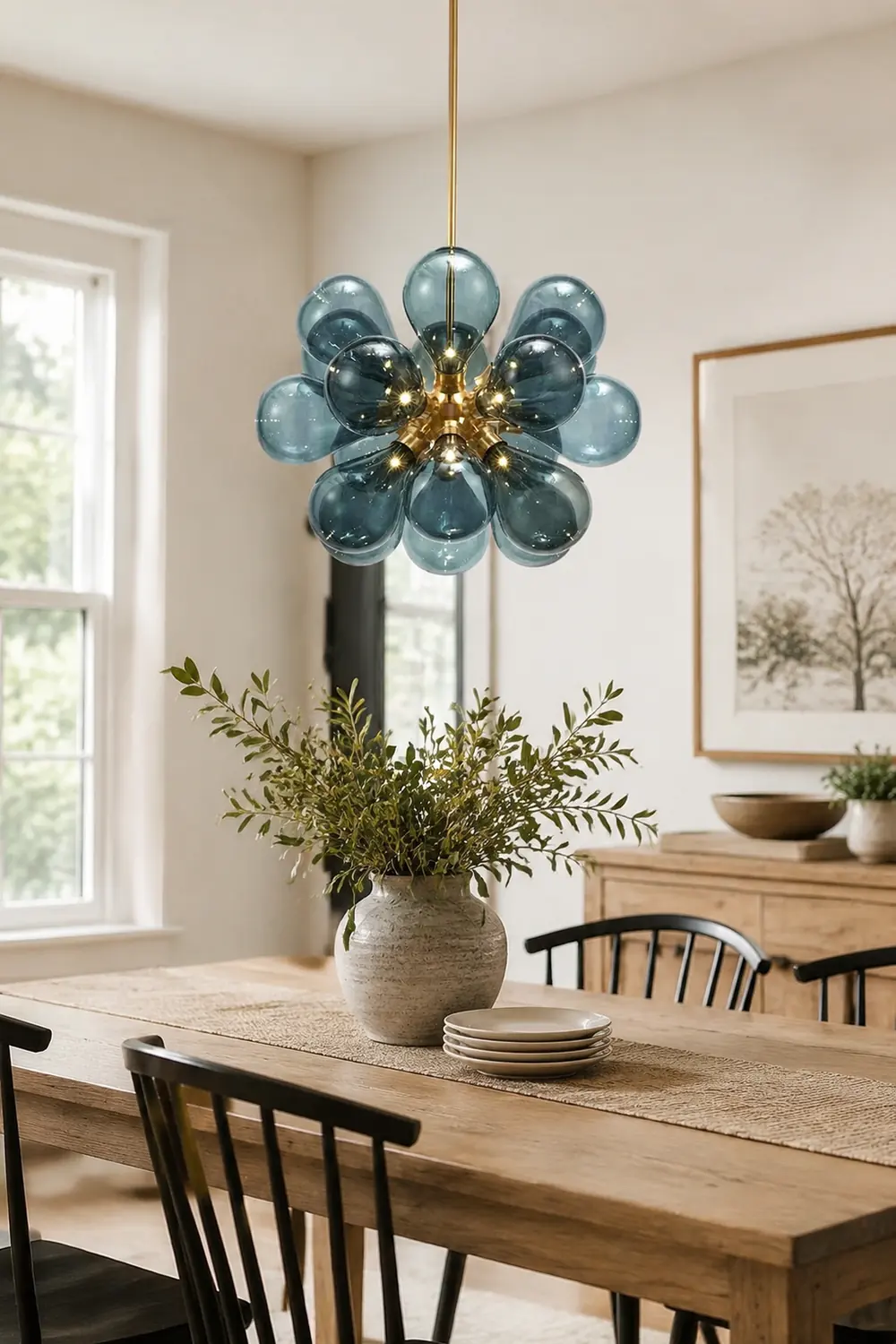 Valentina Glass Bubble Pendant Light for Kitchen Island, Blue/White/Purple - Lumpaz